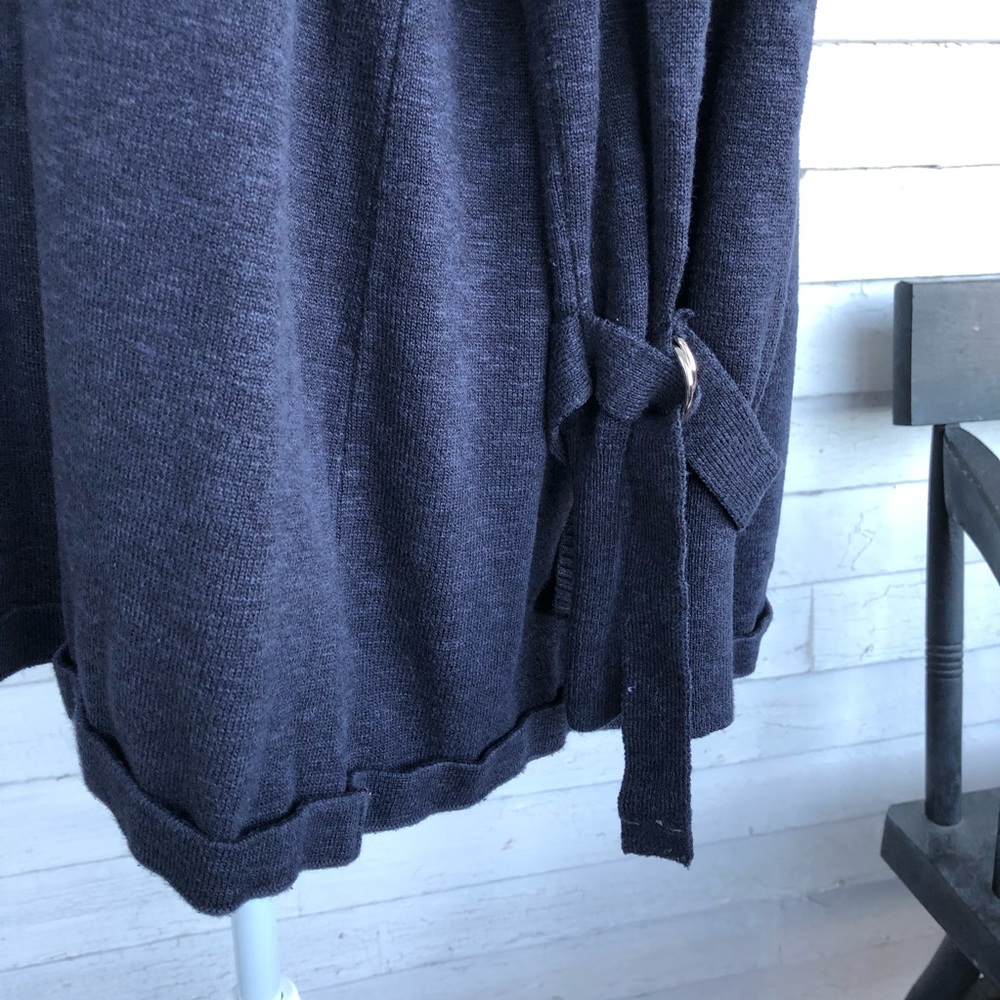 Navy Blue Cardigan Sweater with Buckle Detail - Picture 6 of 7